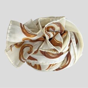 ELAINE GOLD Vintage Cream &‎ Gold Silky Scarf Minimalist Neutral Sheer 10.5 x 53